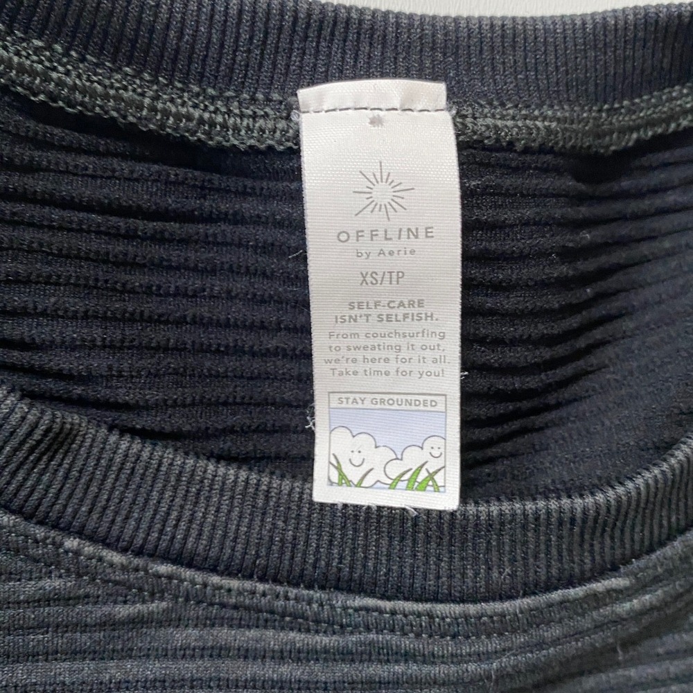 Baby Tee Offline by Aerie Womens XS Black Seamless Ribbed Short Sleeve Crop Top - Picture 5 of 8